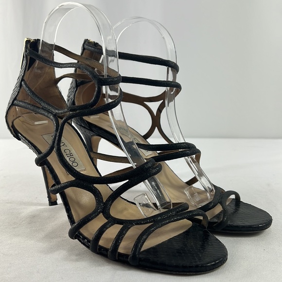 JIMMY CHOO
Summit Black Glitter Cage Sandals Size 40